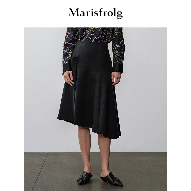 【粉丝专享】Marisfrolg玛丝菲尔气质显瘦黑色复古优雅时尚半裙