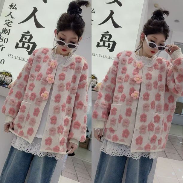 00810花朵毛衣外套（衣长65左右）