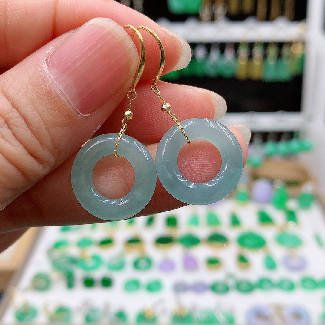 翡翠耳饰18K金镶嵌的