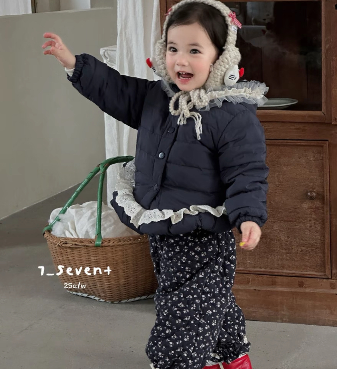 7seven【正版】～25冬女童藏青色精灵帽~