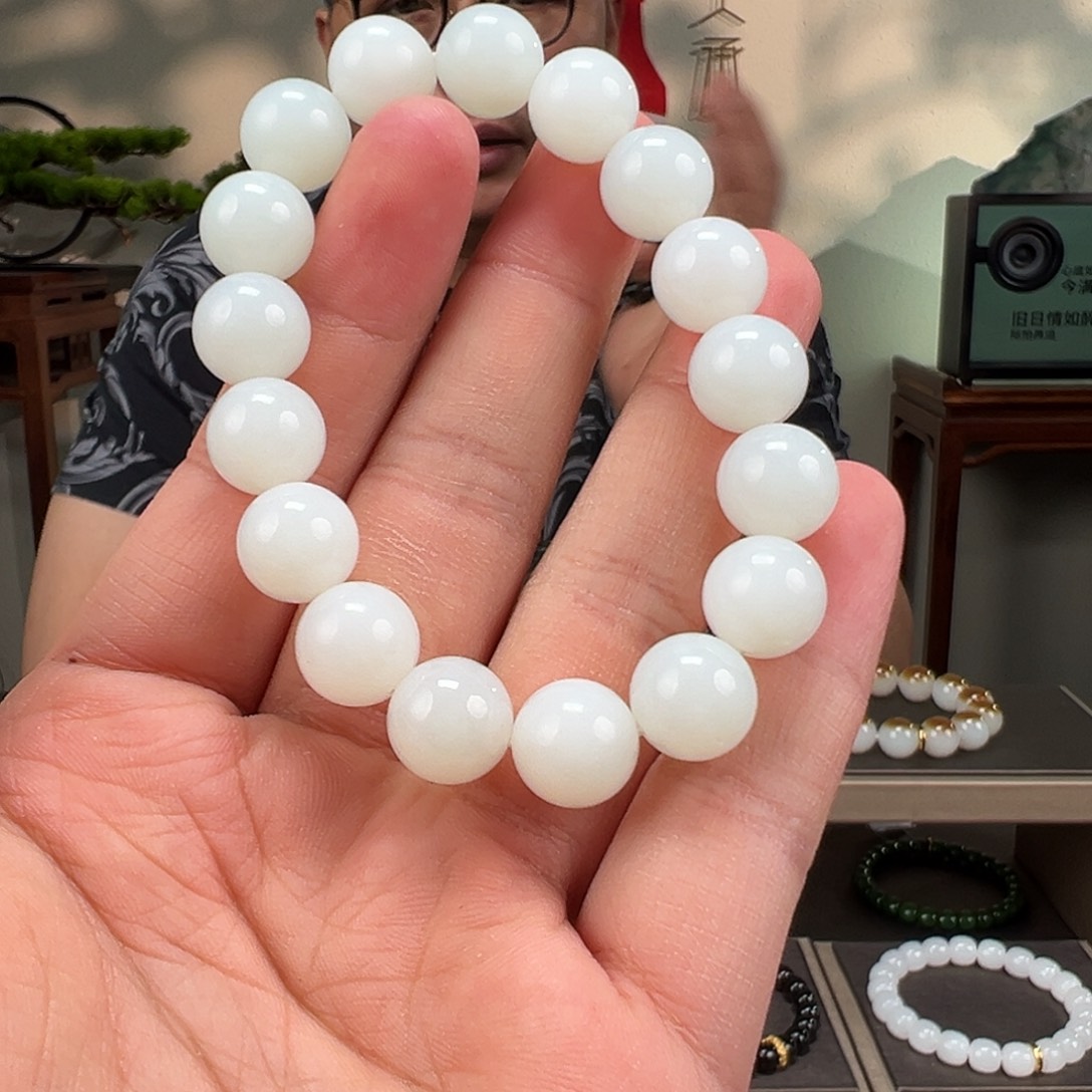 和田玉未镶嵌手链卡12mm白玉