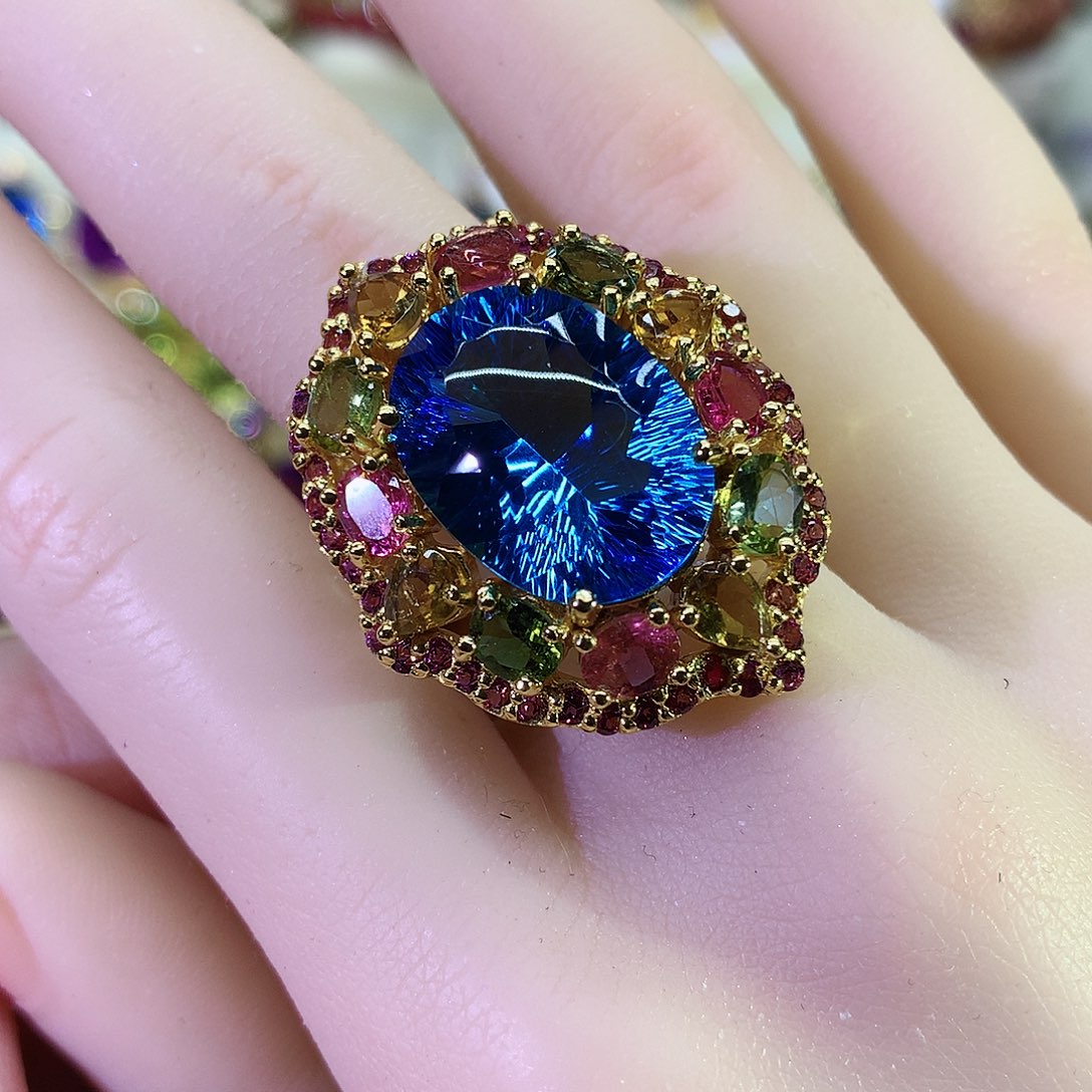 托帕石戒指银S925镶嵌