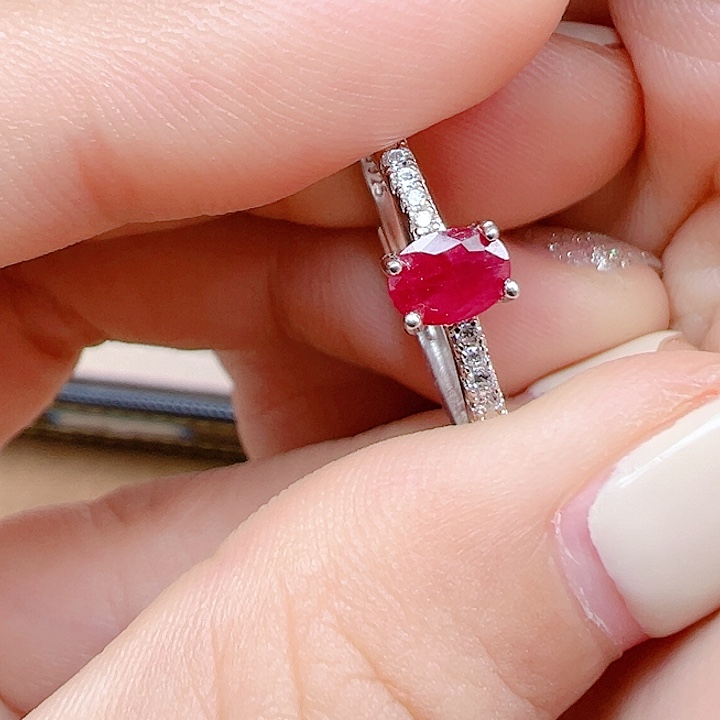 红宝石戒指银S925镶嵌