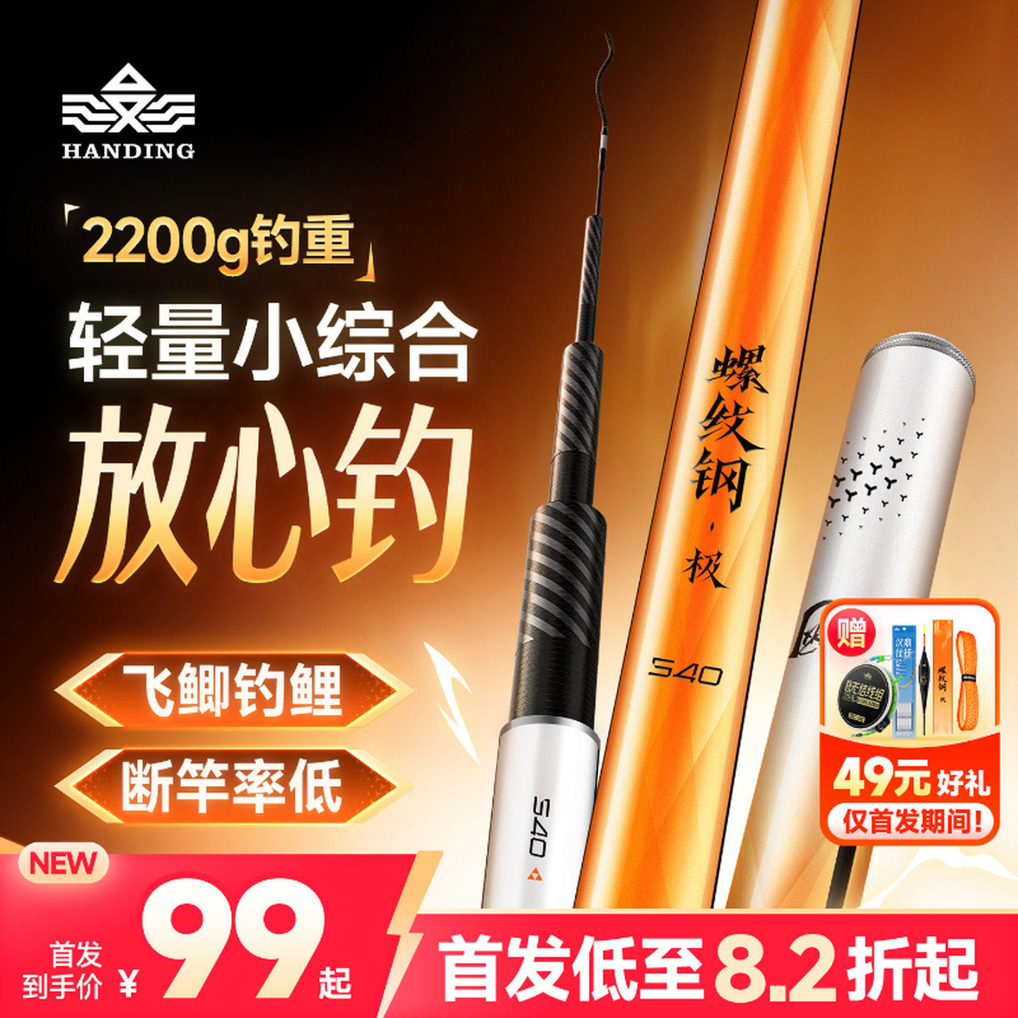 汉鼎螺纹钢小综合鱼竿鲫鱼竿轻量小综合鱼竿钓鱼手竿户外螺纹钢极