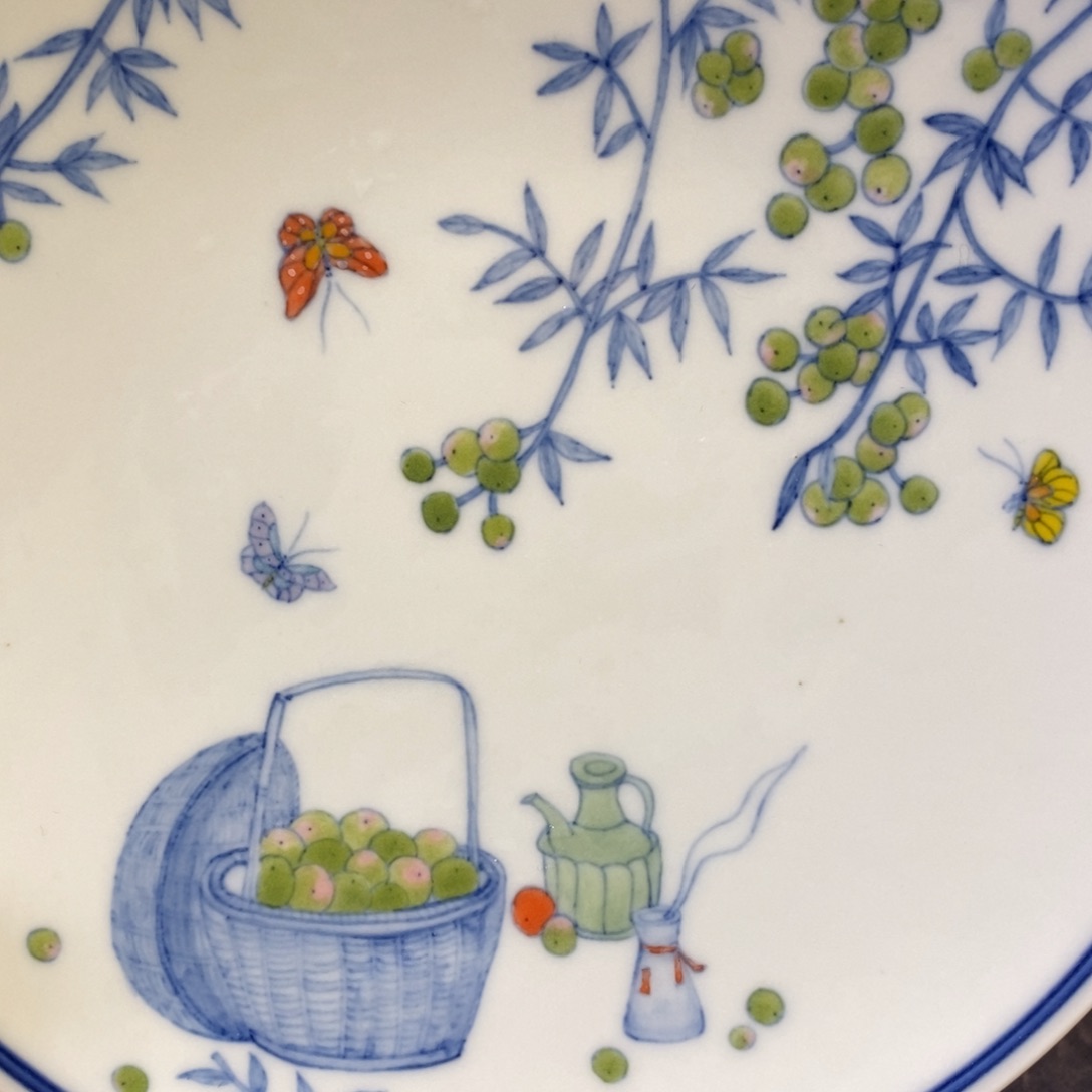 手工陶瓷柴窑五彩青梅壶承