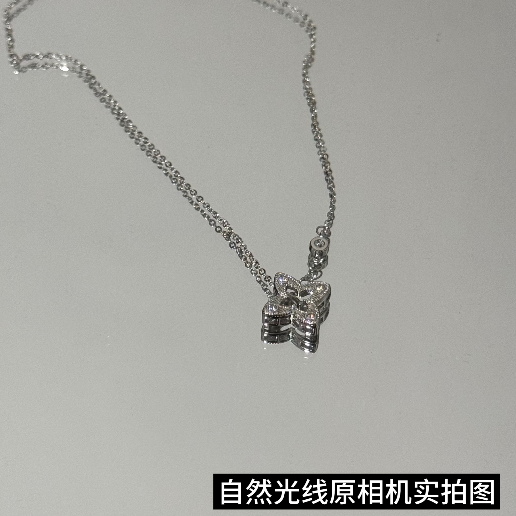 铜合金项链 四叶花拉丝项链气质小众精致