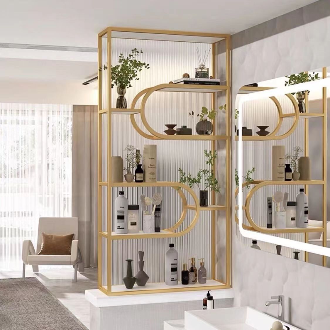 卫生间半墙屏风隔断客厅玄关隔断柜轻奢洗漱置物架