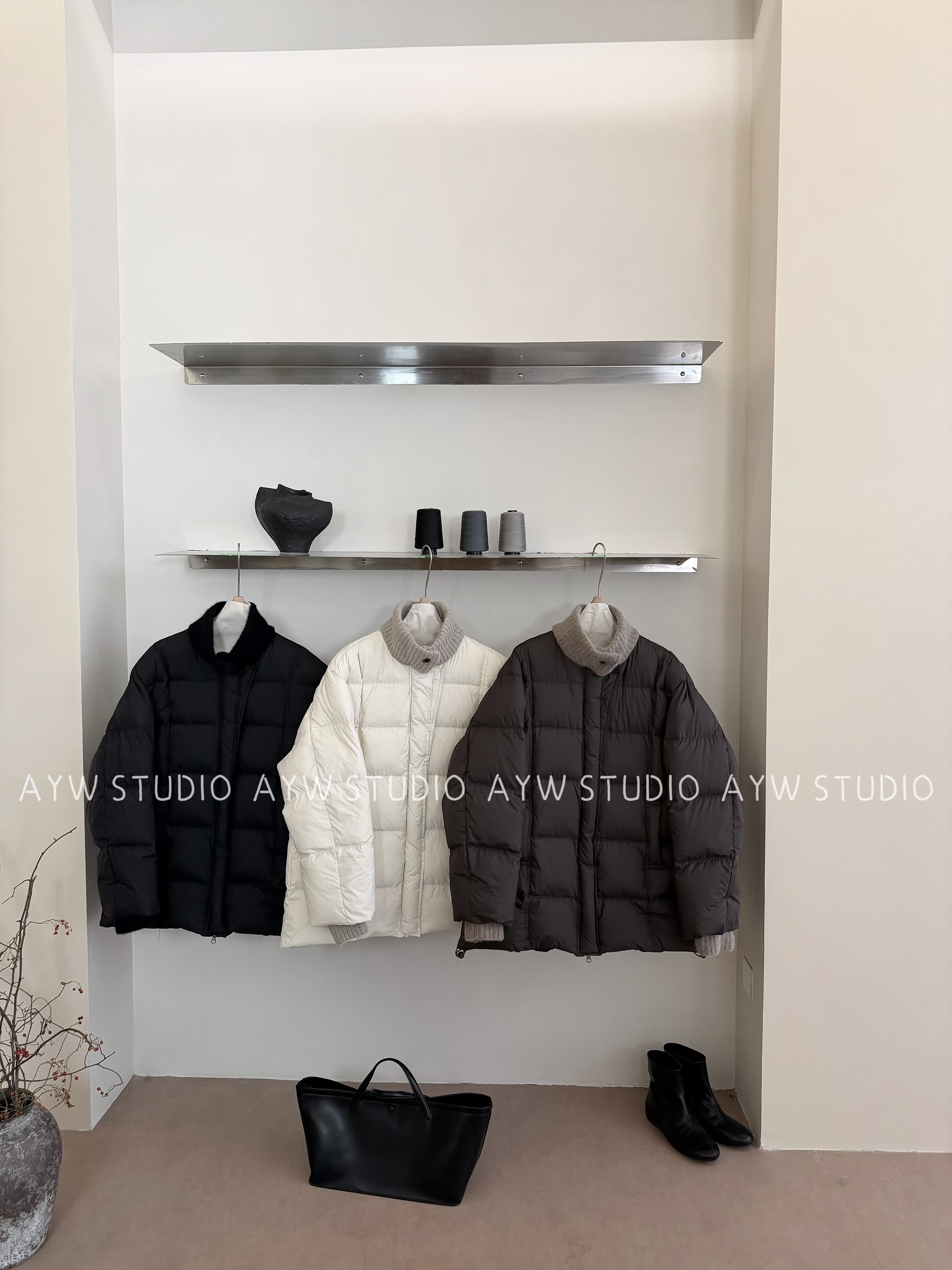 【AYW】ins韩系针织领拼接百搭宽松白鸭绒羽绒服外套