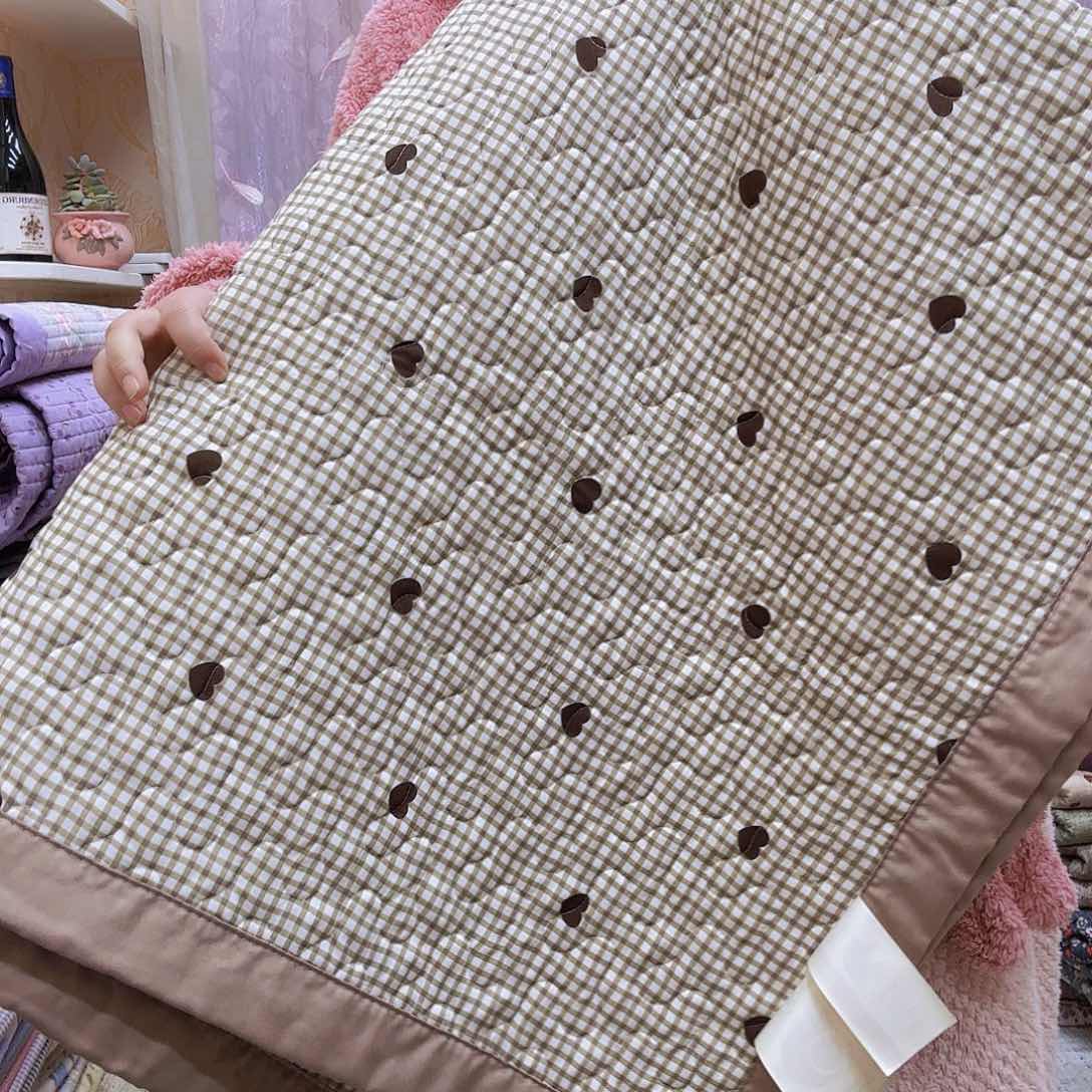 水洗布孤品微瑕1.5米×2.25米焦糖格子小爱心