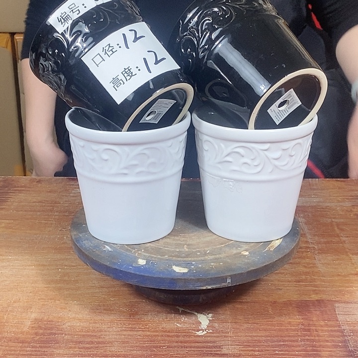 陶瓷微瑕花盆-006-两黑两白