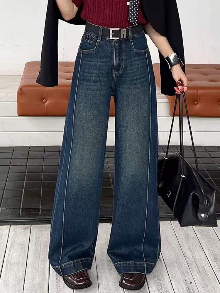 53（无腰带）复古阔腿加绒加厚牛仔裤