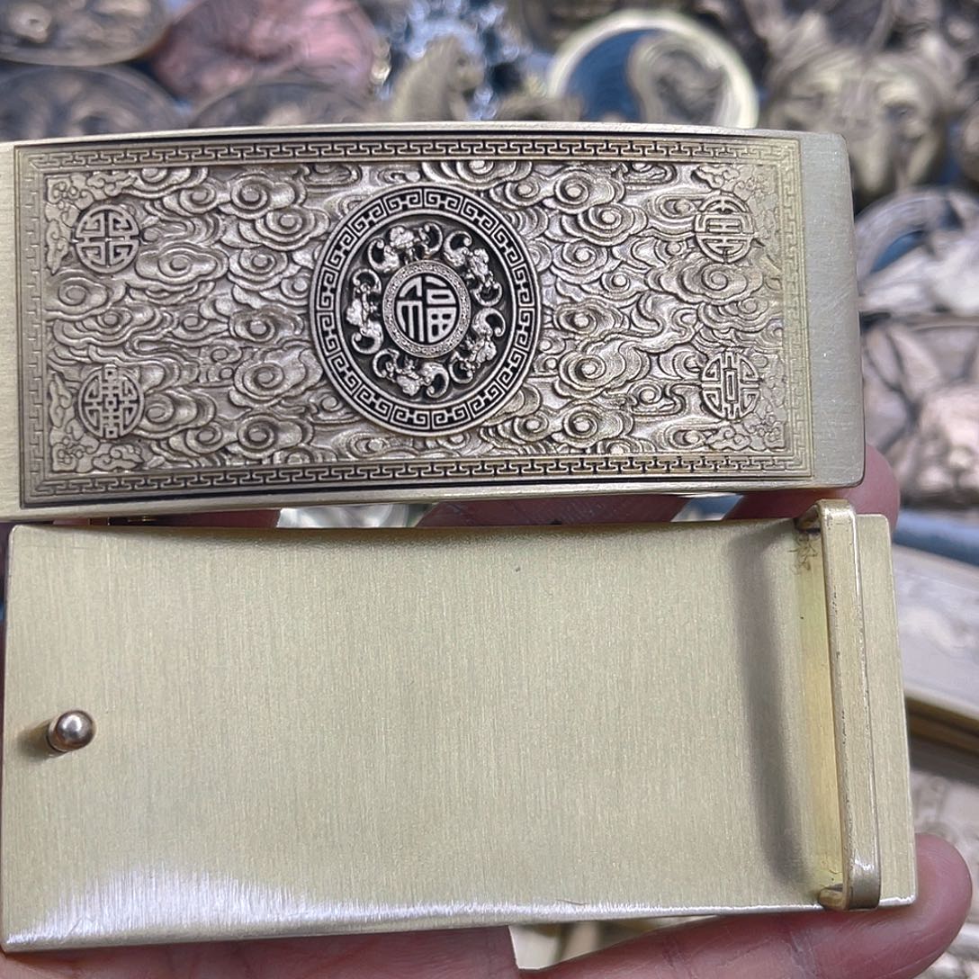 实心铜腰带扣一件五福