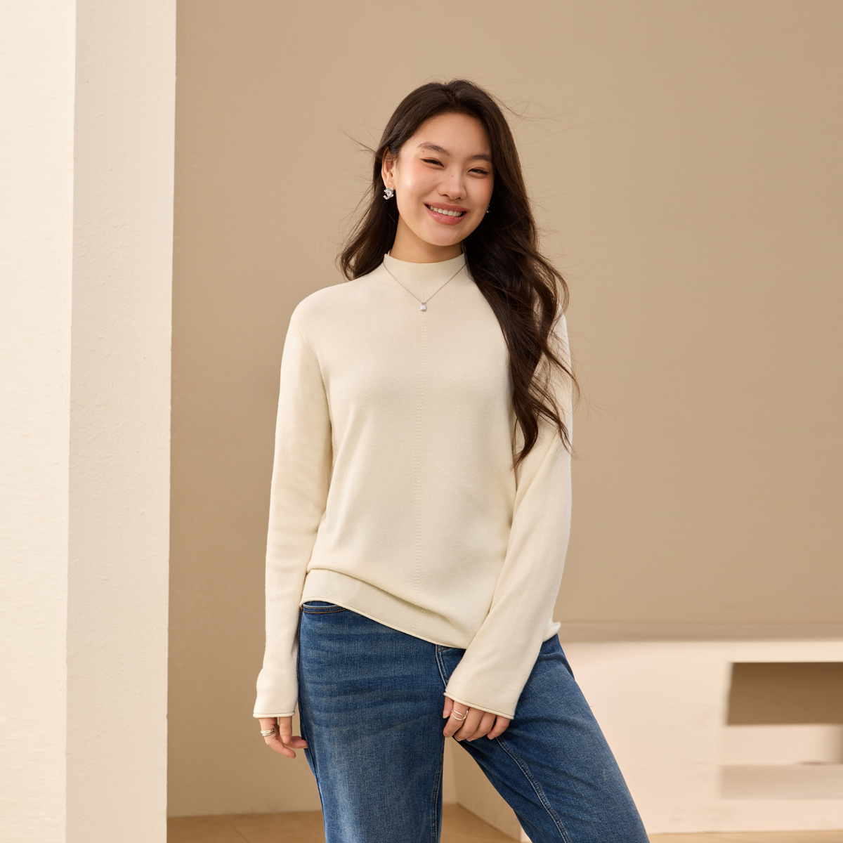 【超细羊毛混纺】流光风半高领奶fufu软糯打底针织衫QK3700