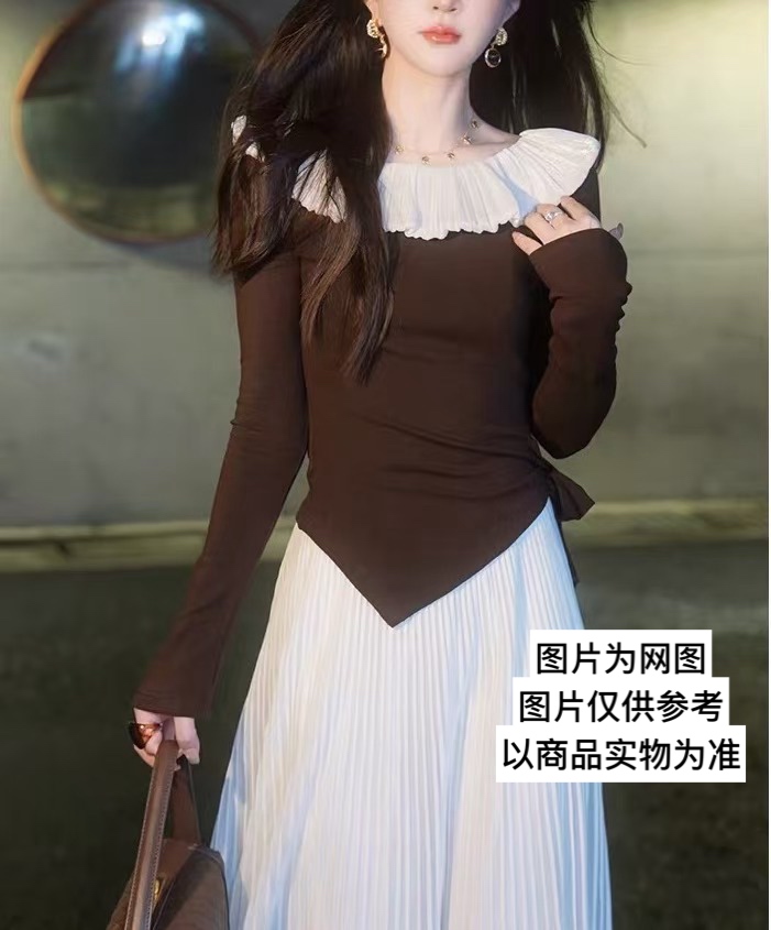蜜蜜家时尚荷叶领拼接大码