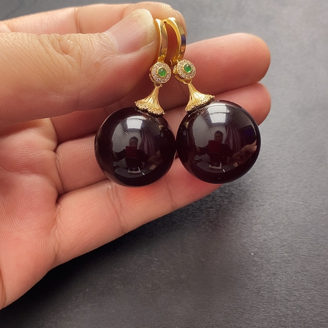 琥珀未镶嵌裸石耳坠22