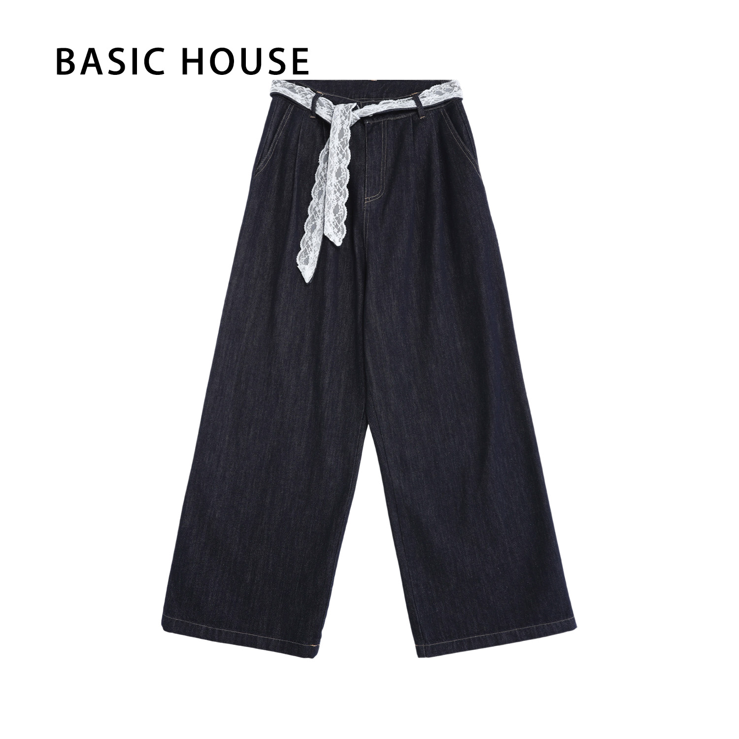 Basic House/百家好长袖高腰时尚休闲复古收腰牛仔裤B1335B5I202