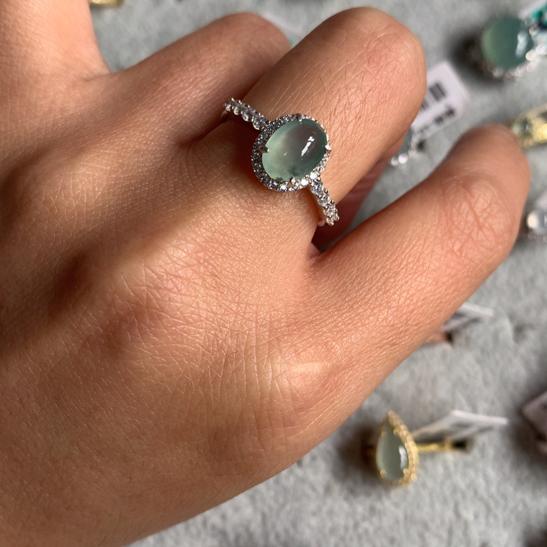 翡翠银S925镶嵌耳饰戒指