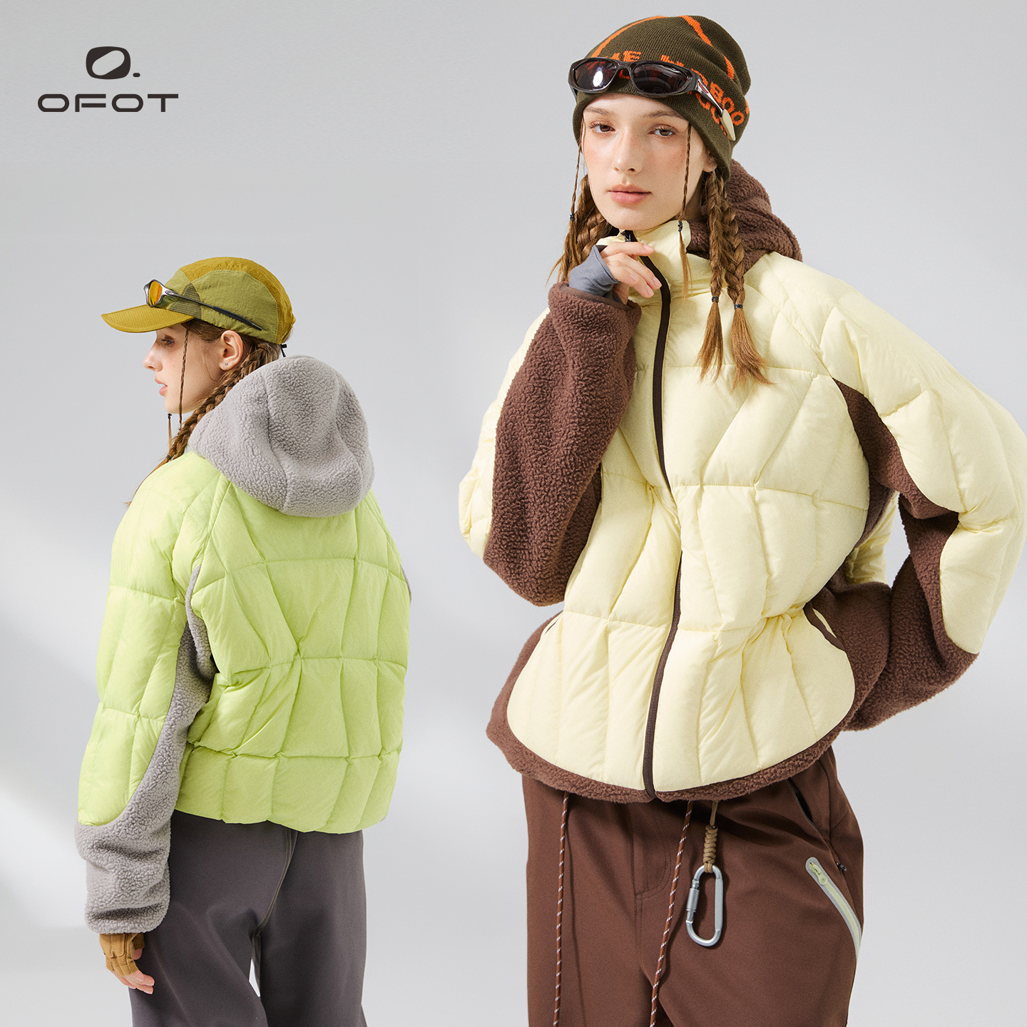 OFOT “暖暖芙芙”羊羔绒拼接薄款羽绒服-果粒程