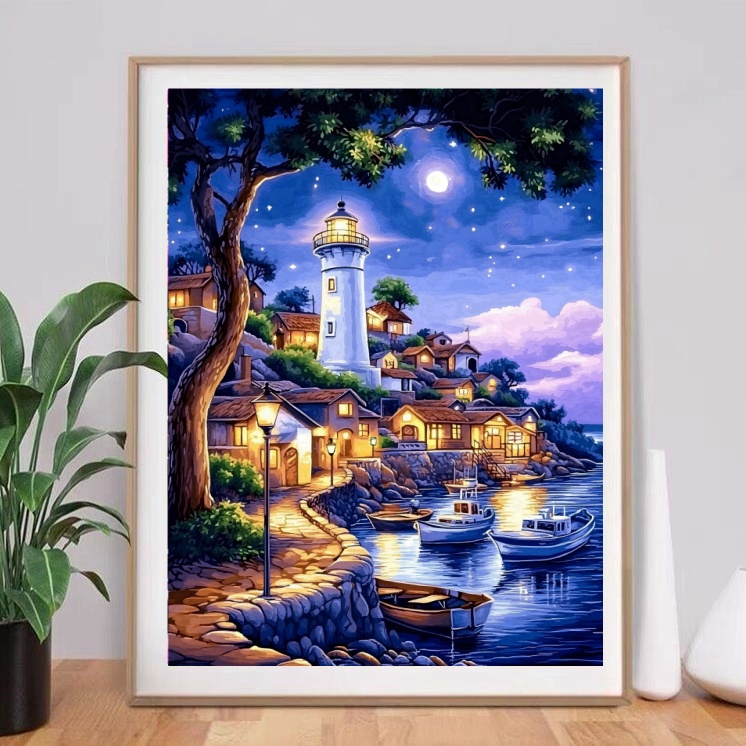 【针情针艺定制】灯塔村落十字绣2025新款治愈风景客厅卧室满绣46色
