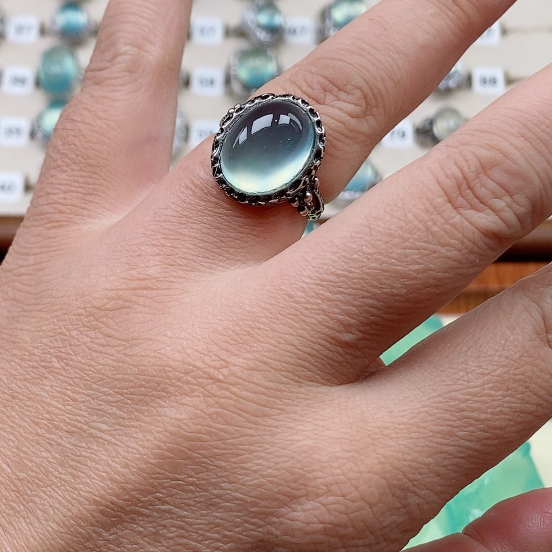 银S925镶嵌蛇纹石玉戒指