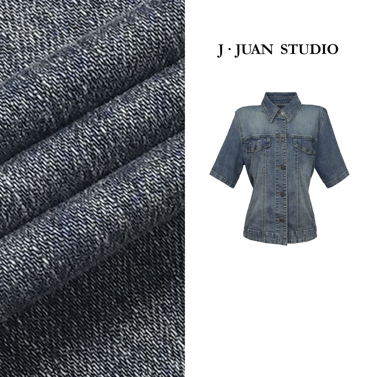 【J.Juan】蓝岛-夏季轻薄短袖牛仔短外套高个子女装百搭显瘦短上衣