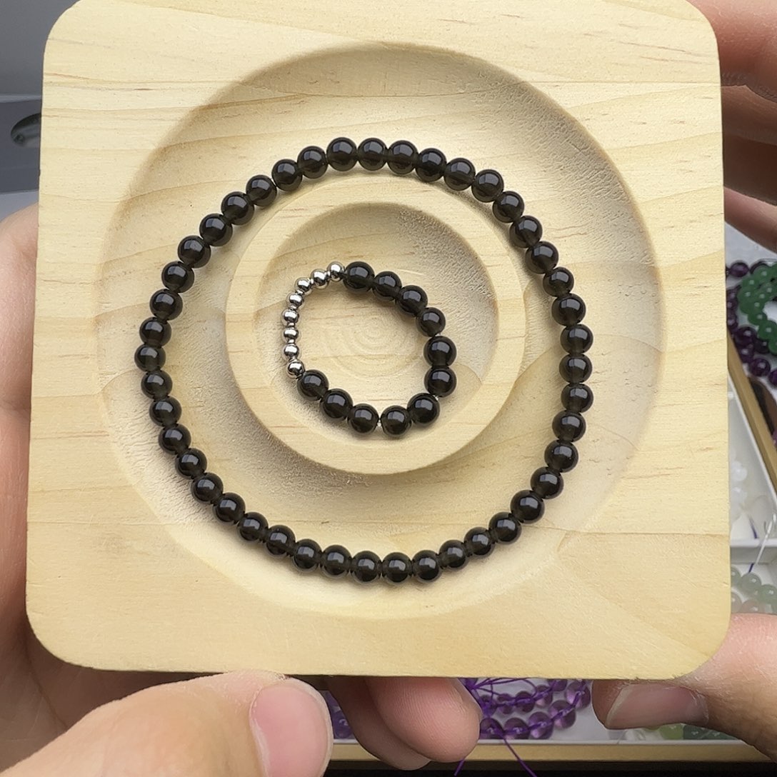 水晶手串未镶嵌黑耀石手串戒指套组