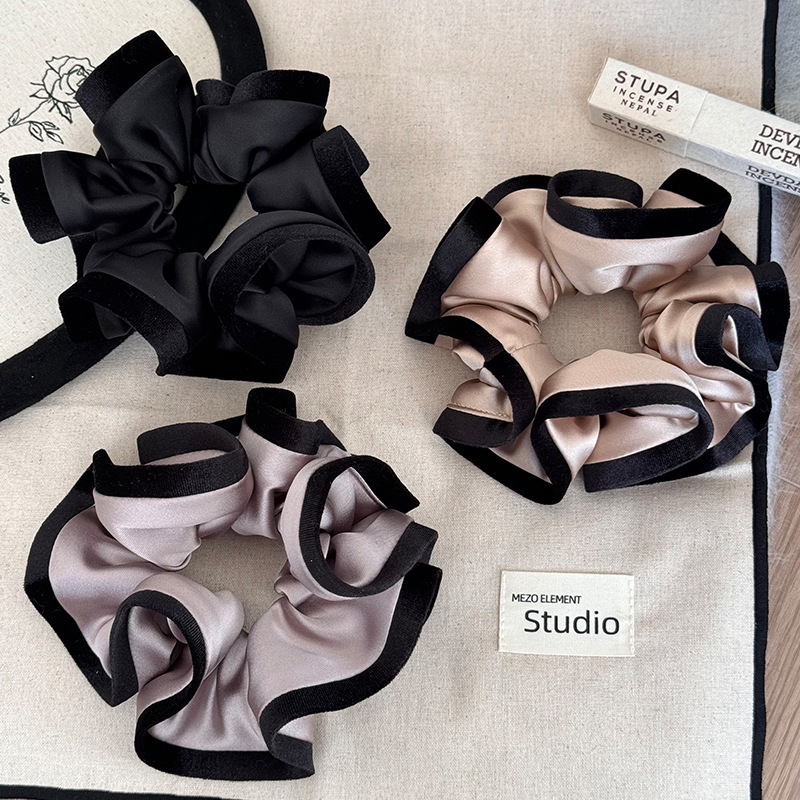 韩式东大门红色复古双层花苞大肠发圈气质时尚木耳边扎头发绳发饰