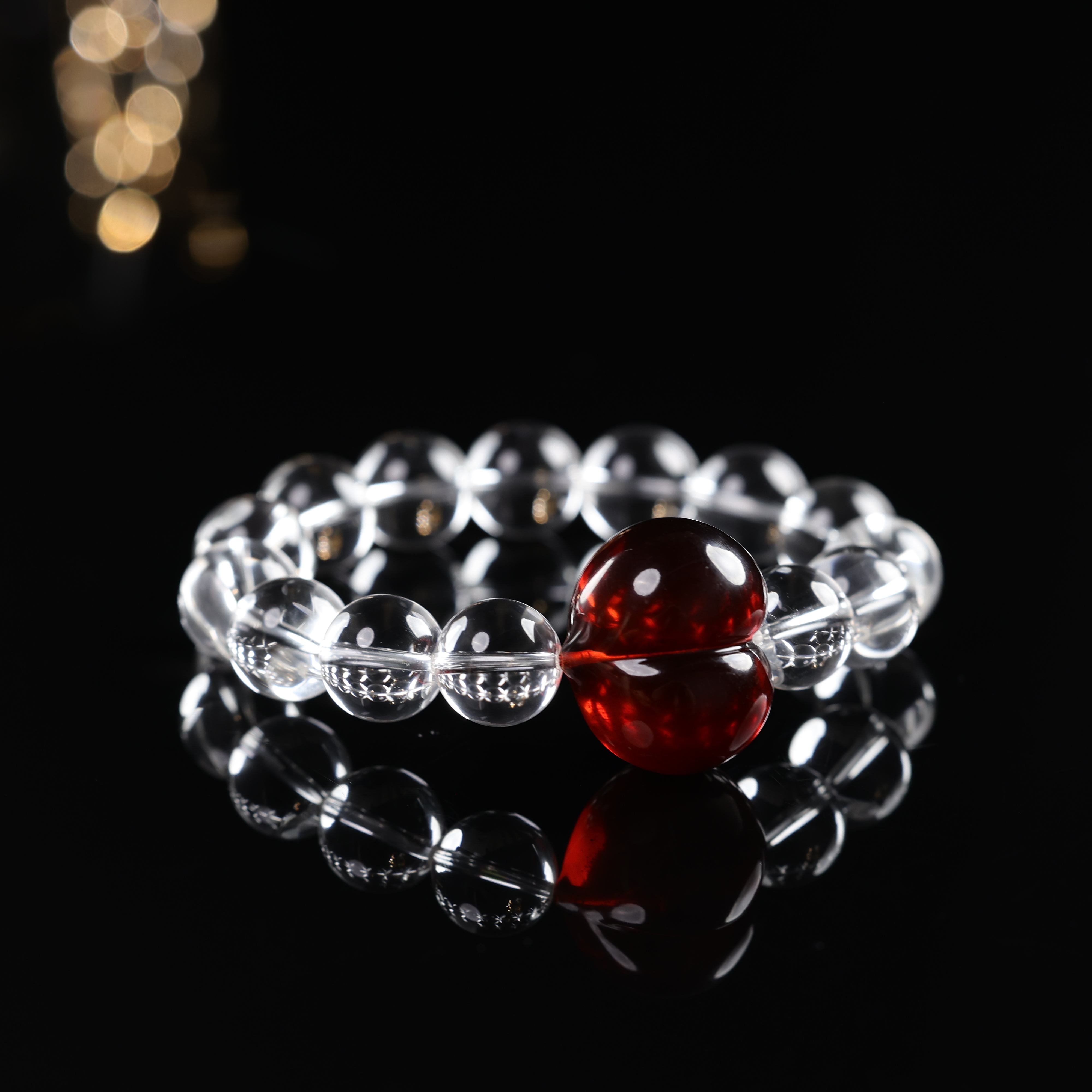 "素朴"严选精品高段位心型琥珀血珀白水晶13mm手串