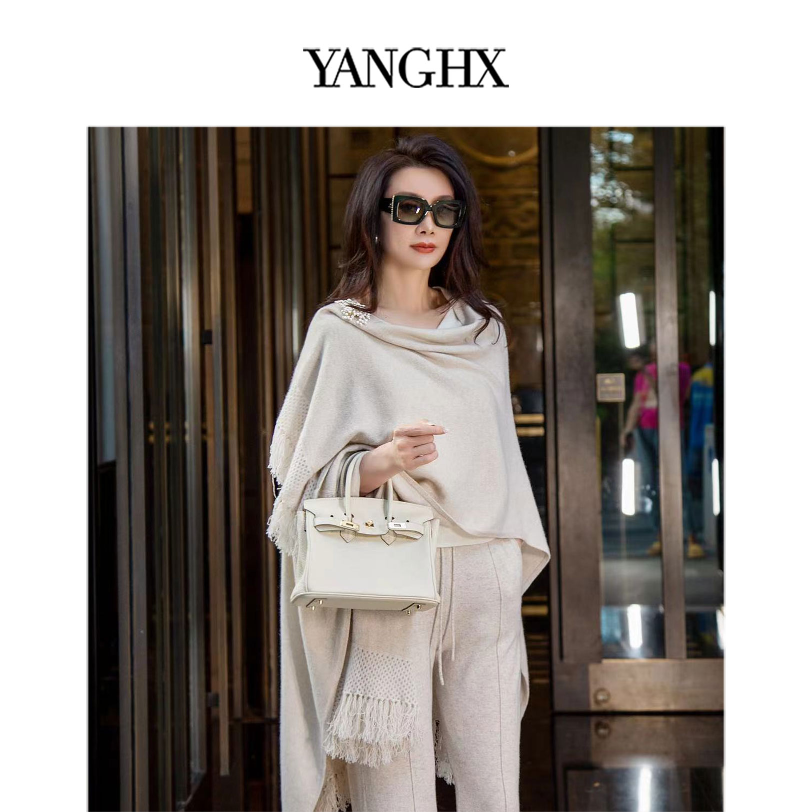 EDFNOT/杨红霞汝意TSYR米色披肩时尚百搭