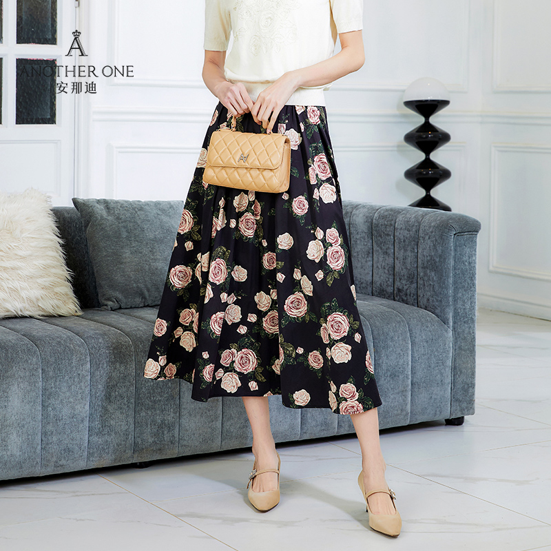 ANOTHER ONE安那迪法式碎花半身裙a字显瘦伞裙女新款时尚复古