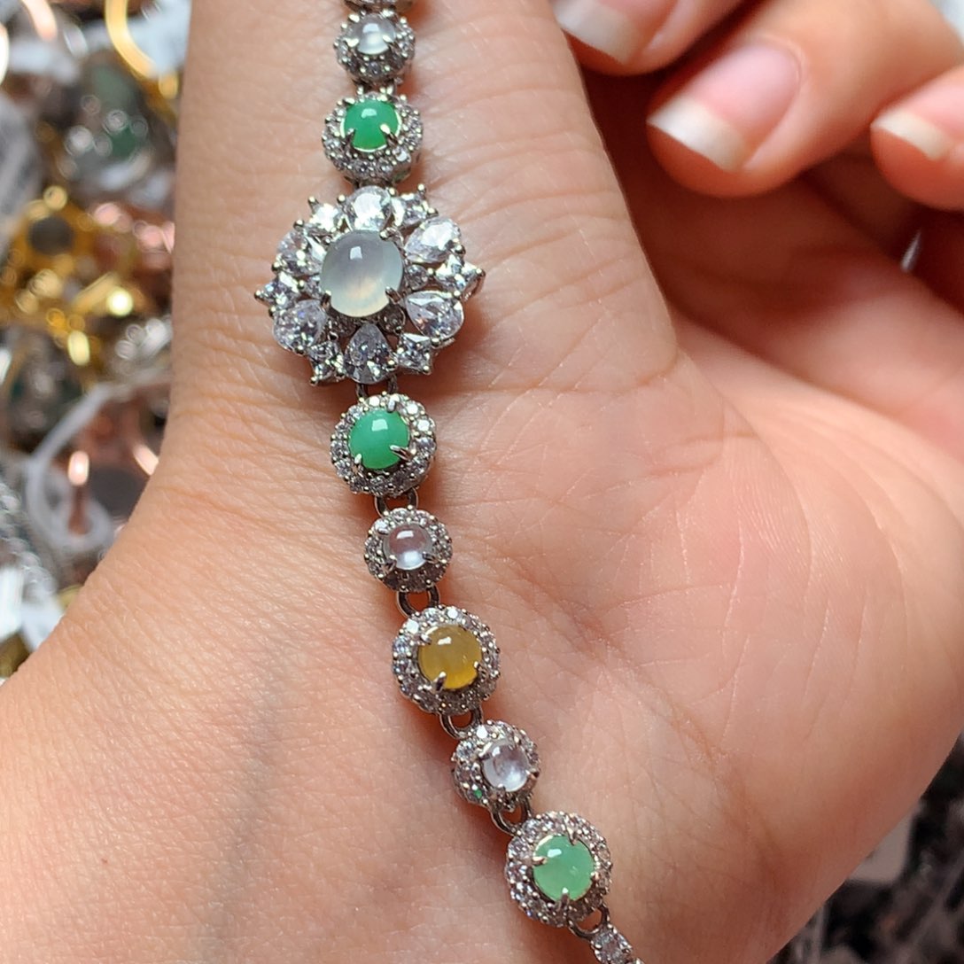 翡翠戒指银S925镶嵌天然翡翠手链