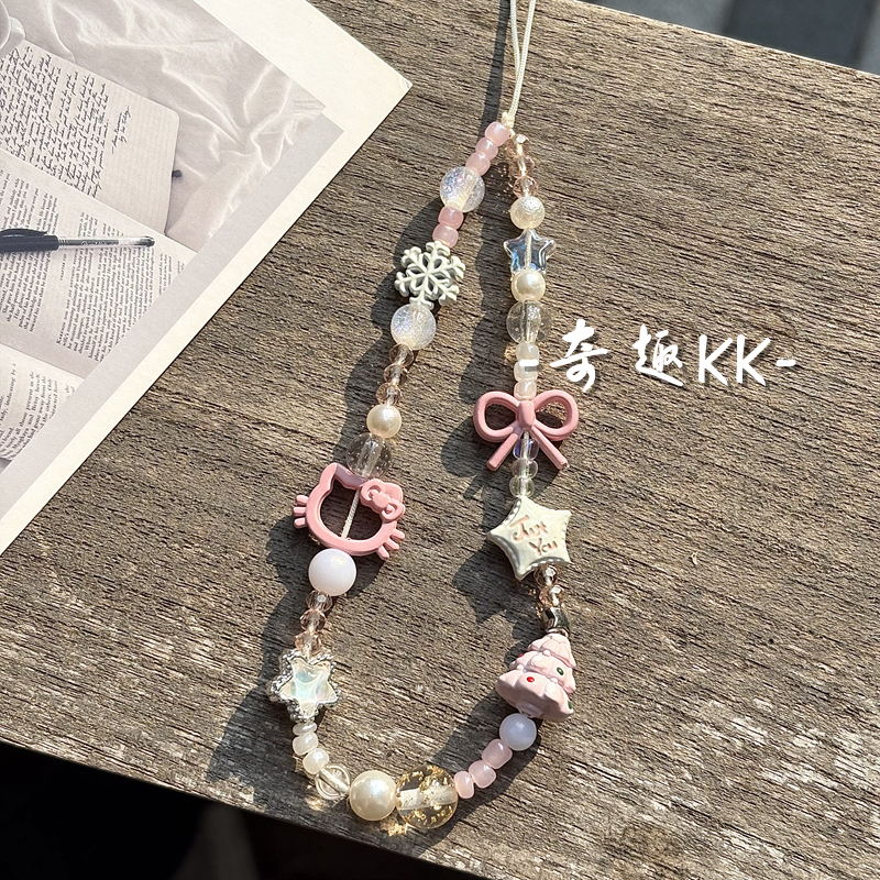 少女心ins风kt猫蝴蝶结蛋糕串珠手机链ccd相机包包钥匙扣手机挂件