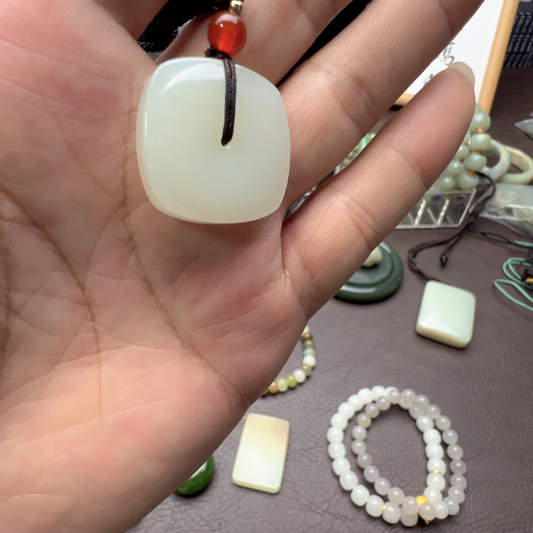 和田玉（白玉）未镶嵌颈饰和田玉新疆且末料方形平安扣时尚25*8mm