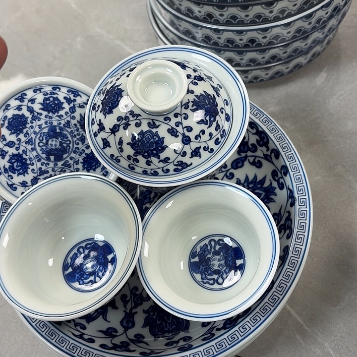 瓷片青花缠枝莲5件套景德镇