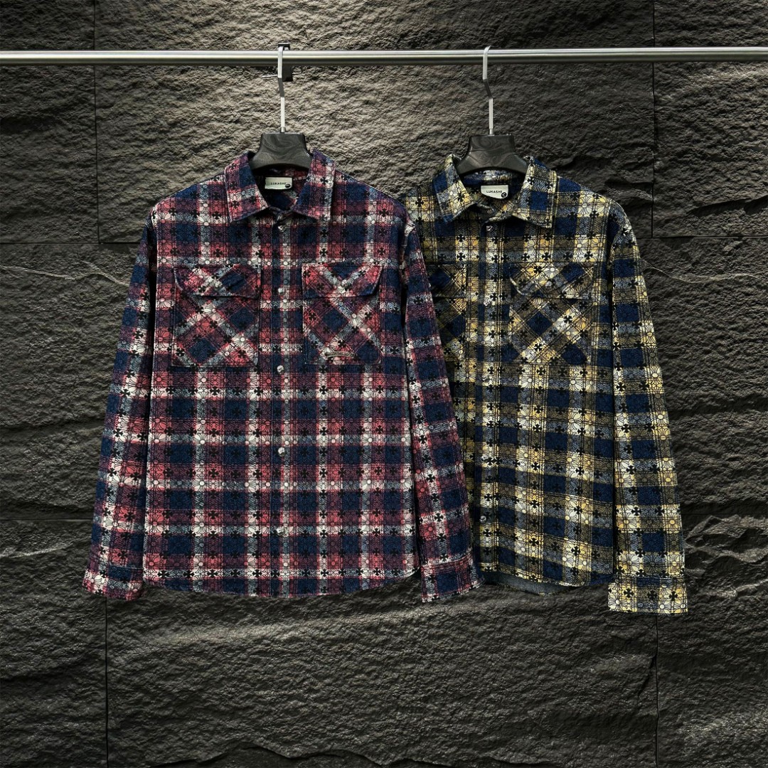 【威】K123男女同款时尚百搭潮流格子老花衬衣