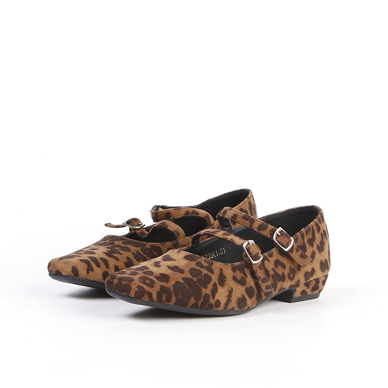 CY6212【品牌撤柜清仓】玛丽珍鞋豹纹色黑色尖头时尚复古女士