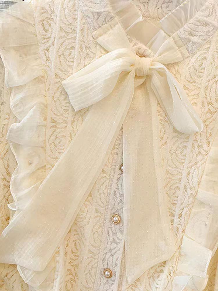 (文胸）蕾丝衬衫女春装2025新款小众法式针织开衫上衣