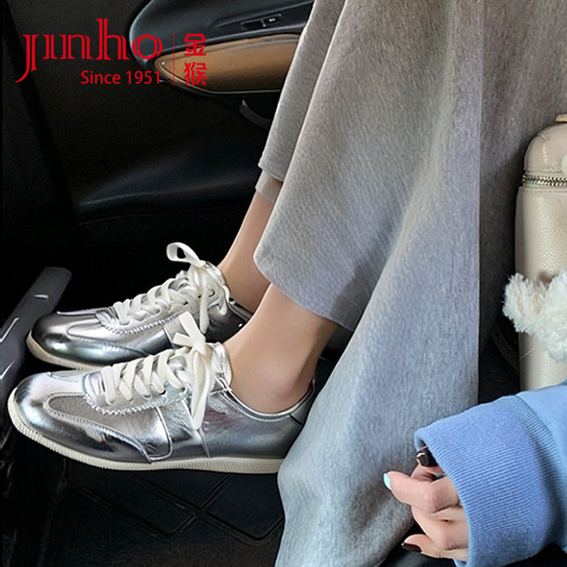 Jinho/金猴春秋平底透气休闲德训鞋舒适运动真皮百搭女鞋SQ18117F
