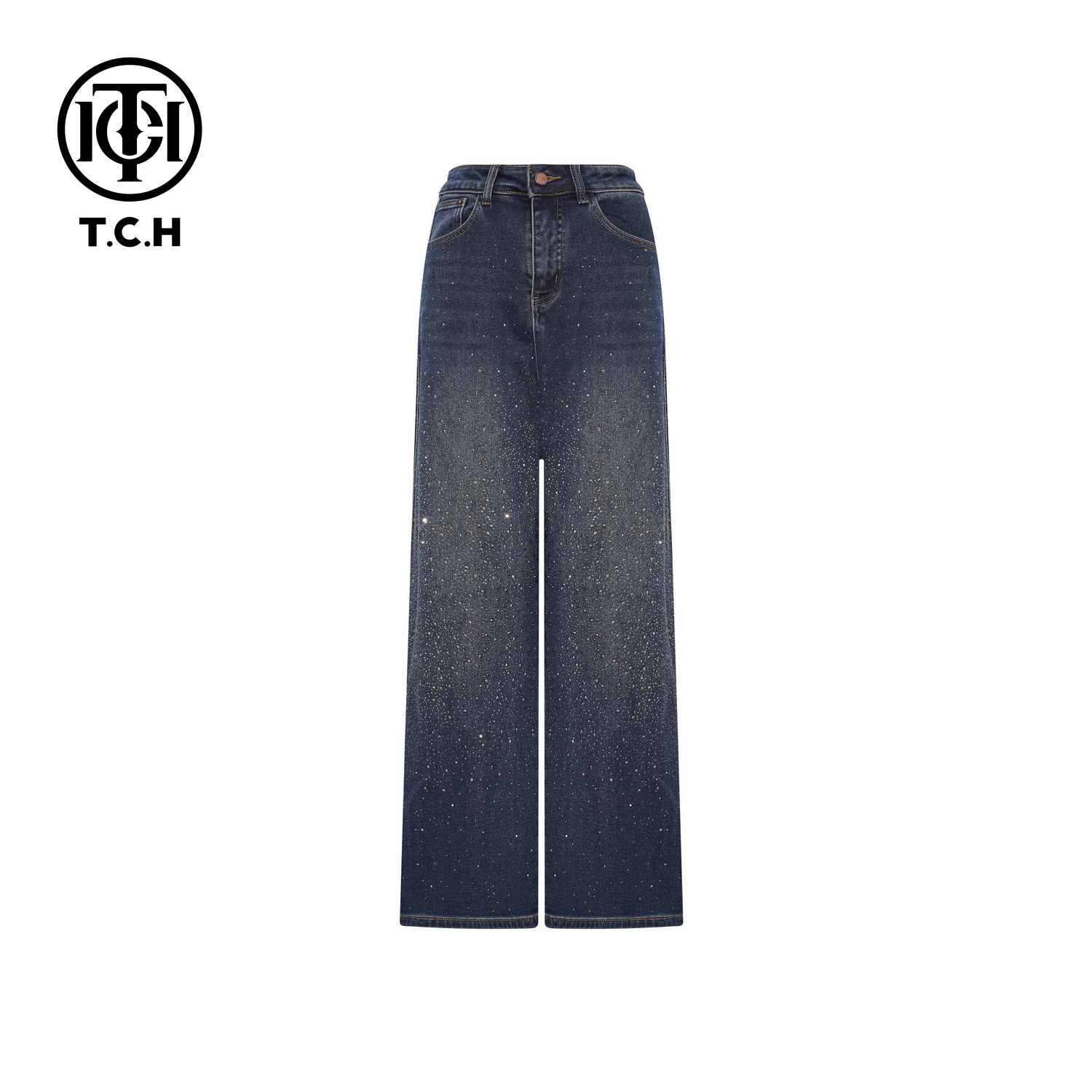TCH【直筒牛仔】冬款百搭时尚烫钻休闲女装直筒牛仔裤T75D20E1166