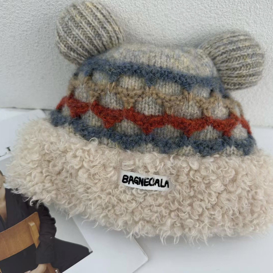 韩版毛绒帽百搭字母刺绣加厚男女套头帽户外护耳保暖时尚潮流帽子