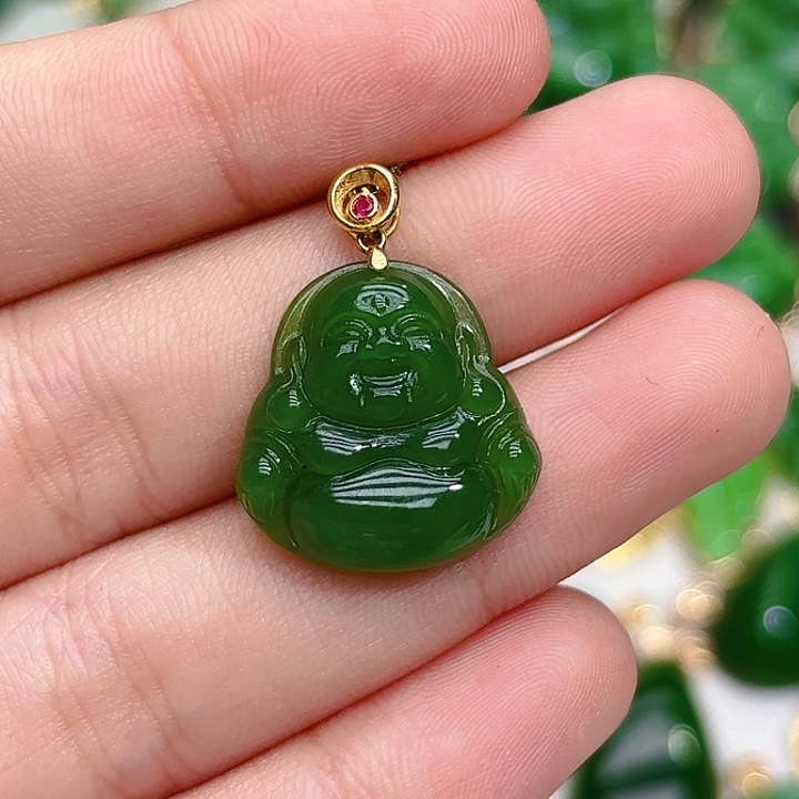 和田玉（碧玉）颈饰18K金镶嵌