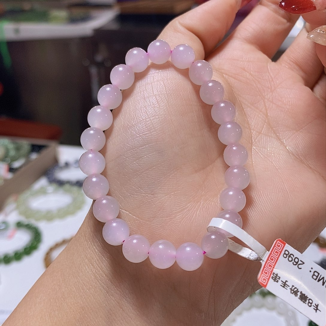 和田玉高冰藕粉8mm未镶嵌