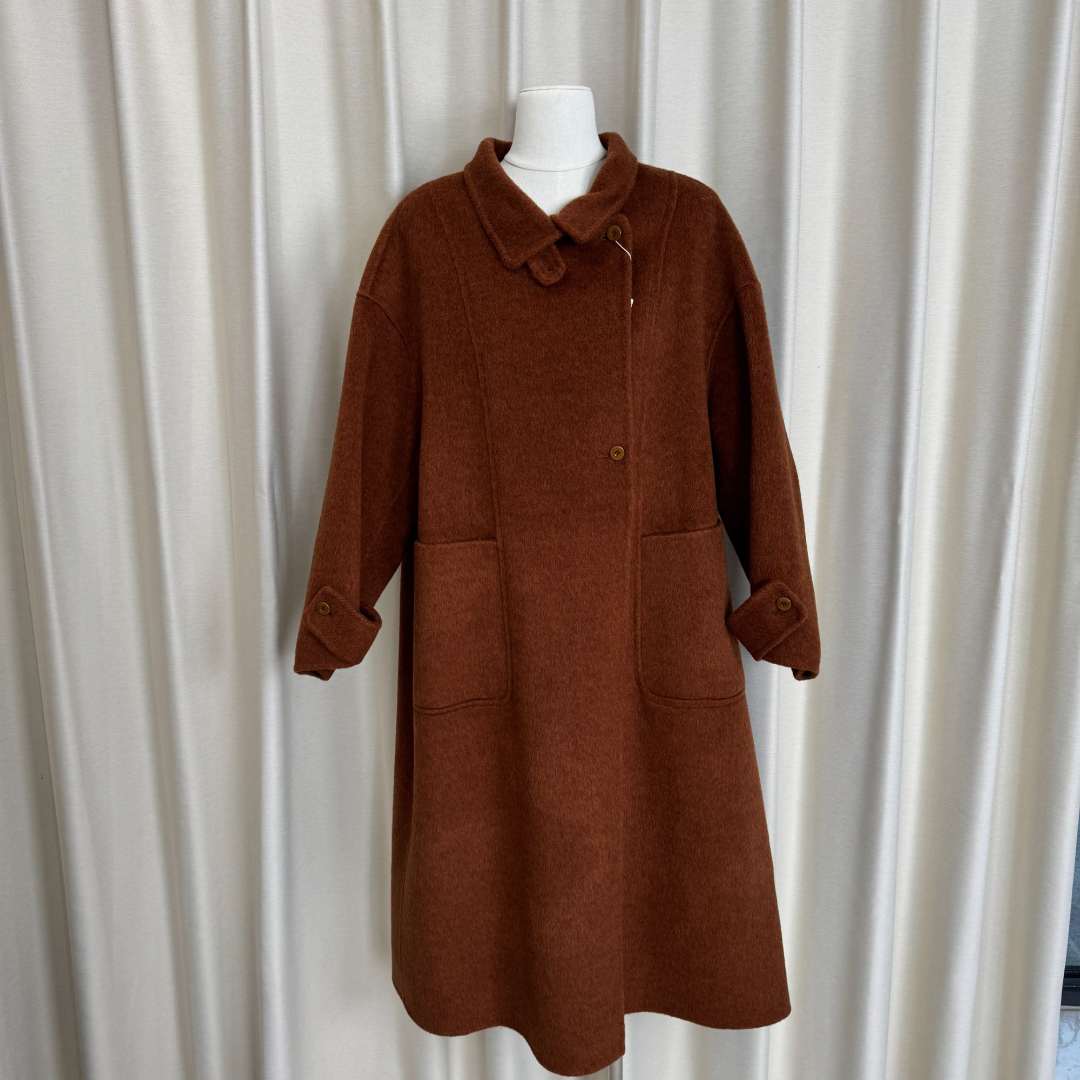 休闲风长款纯色毛呢外套休闲秋冬驼色女士
