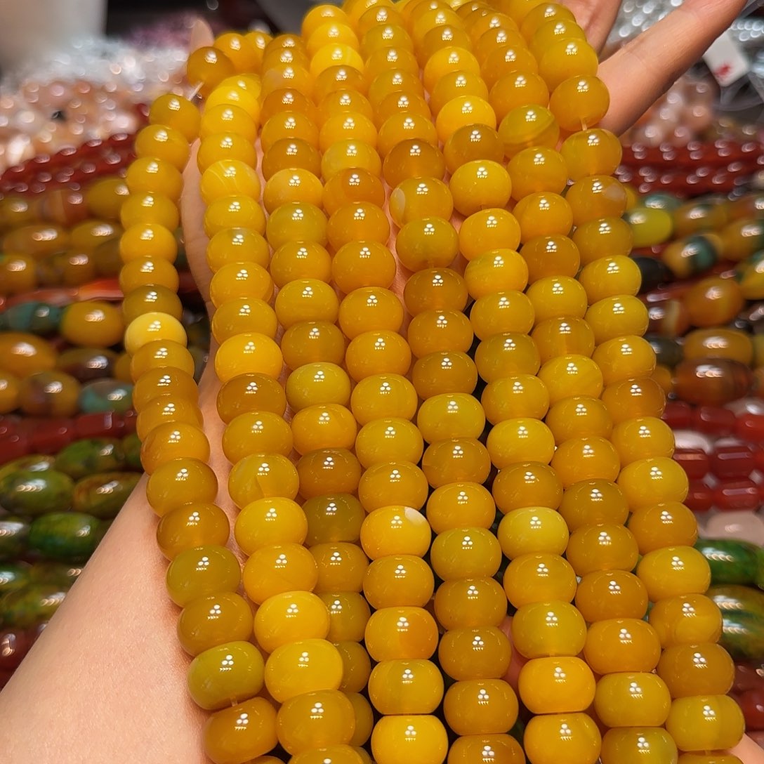 玛瑙/玉髓未镶嵌珠宝半成品14mm蜜蜡黄算盘一条