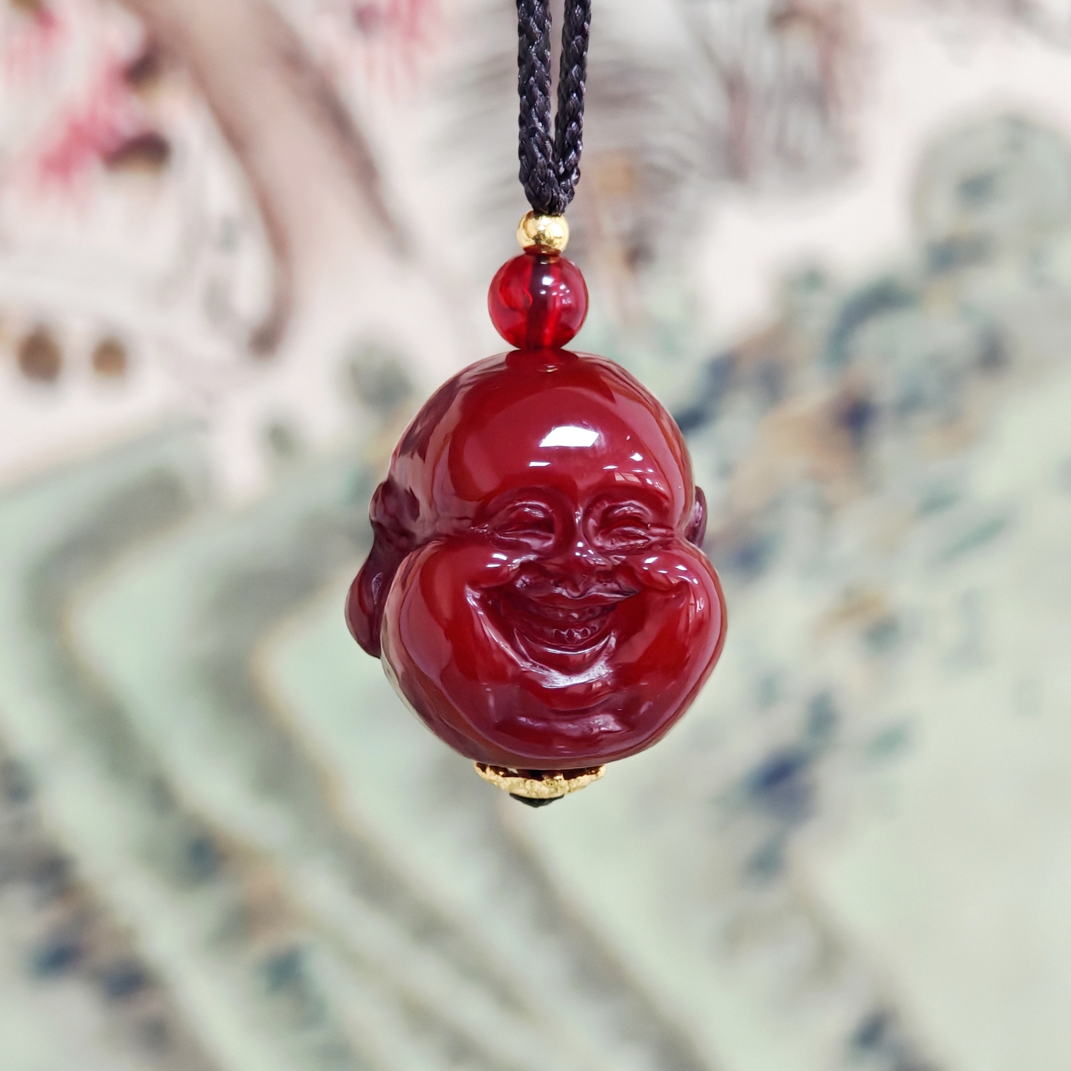 甄选经典牛血红佛头吊坠 8