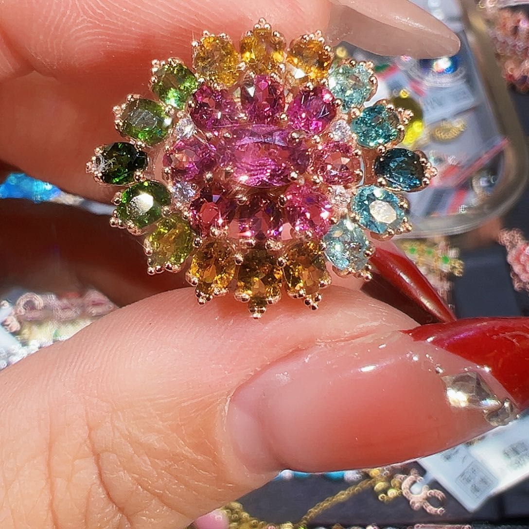 银S925镶嵌戒指碧玺