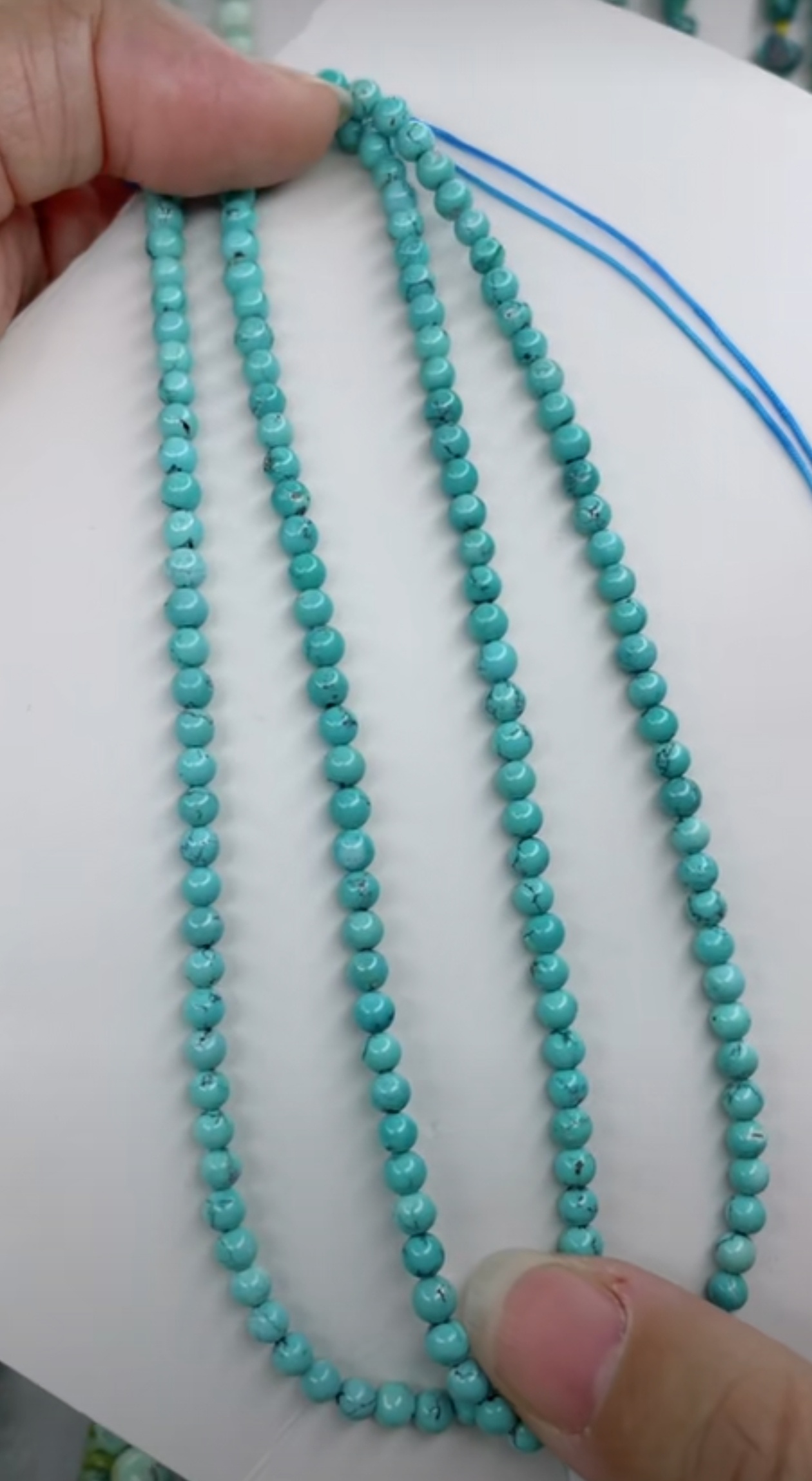 天然原矿绿松石米珠链卡4+