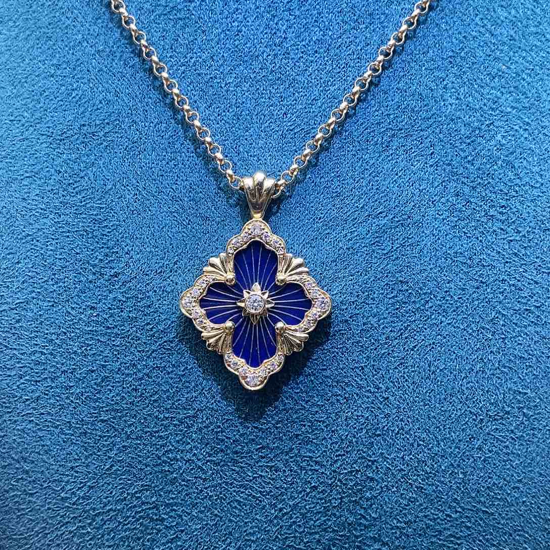 钻石颈饰18K金镶嵌J*k黄蓝色珐琅大号歌剧院项链