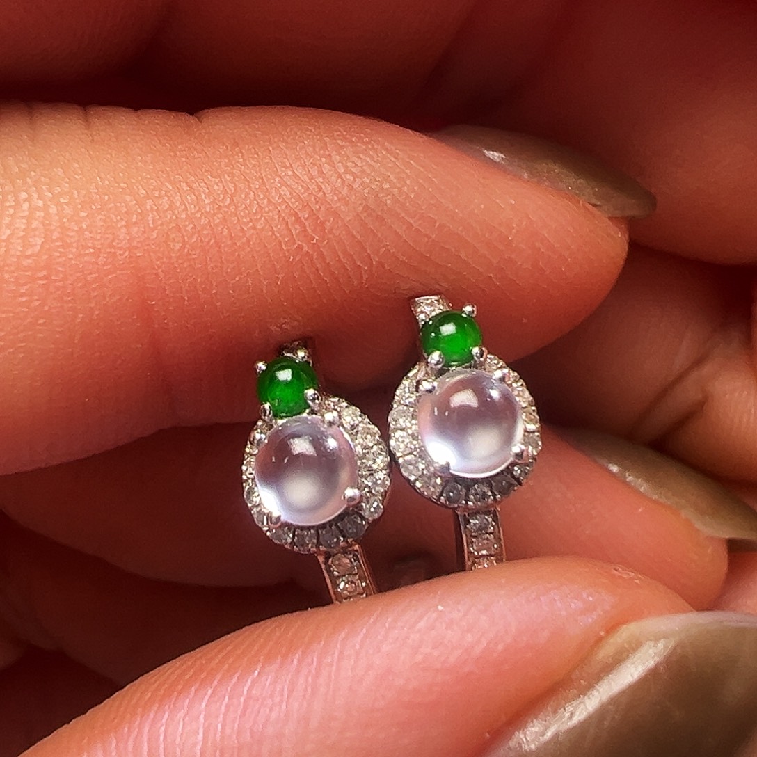 翡翠18K金镶嵌颈饰耳钉