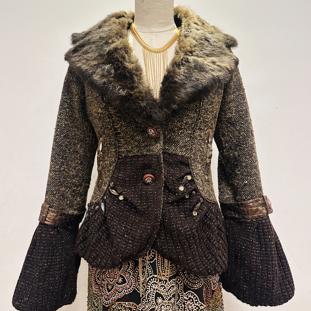 【芭比萌】中古复古涩谷辣妹毛毛设计款上衣vtg